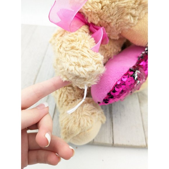 Tom's Toys International Teddy Bear Plush Stuffed Animal Sparkle Heart Pink Silv - Picture 3 of 4